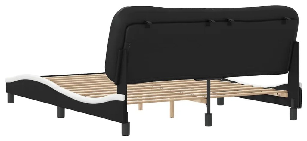 Estrutura cama c/ cabeceira 160x200cm couro artif. preto/branco