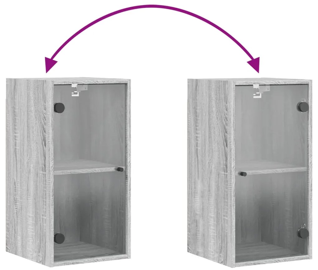 Armário de parede c/ portas de vidro 35x37x68,5 cm cinza sonoma