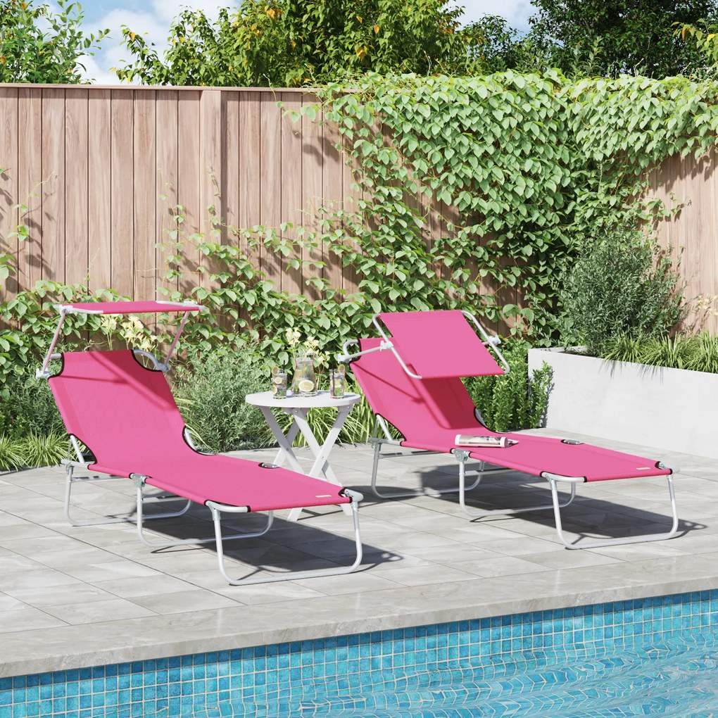 vidaXL Espreguiçadeiras Dobráveis 2 pcs com Toldo Rosa Tecido Oxford 600D