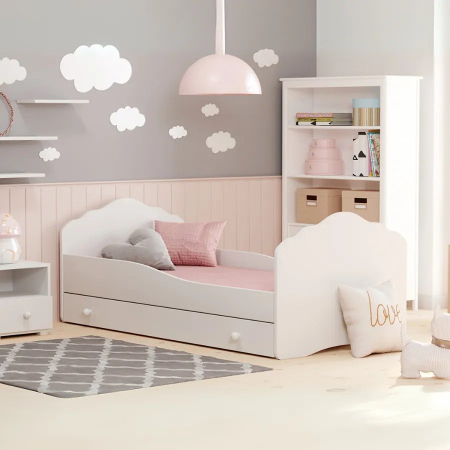 Cama infantil Fala 140x70 com gaveta branca - colchão e estrado incluído