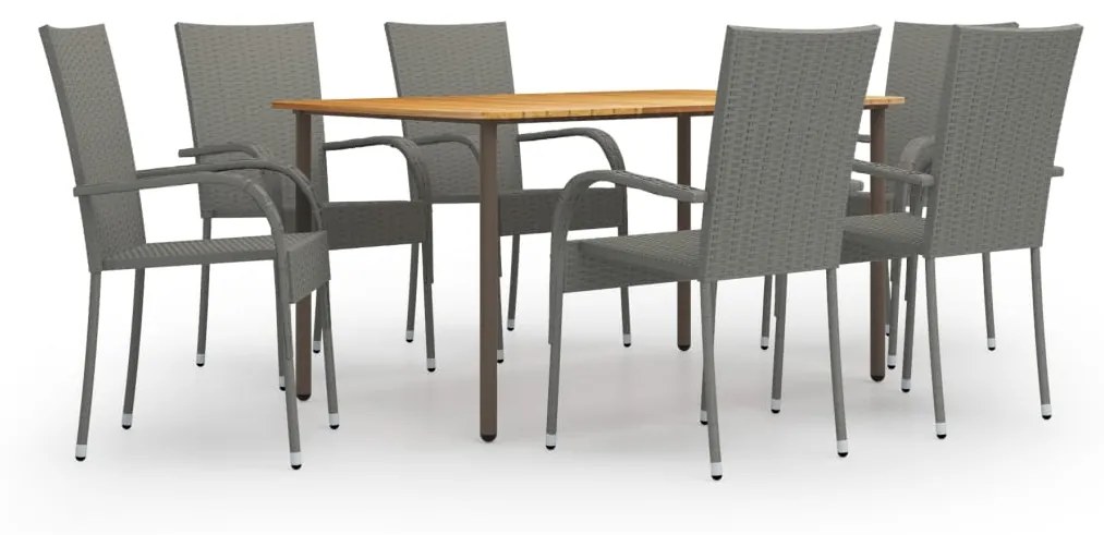 vidaXL 7 pcs conjunto de jantar para jardim vime PE cinzento