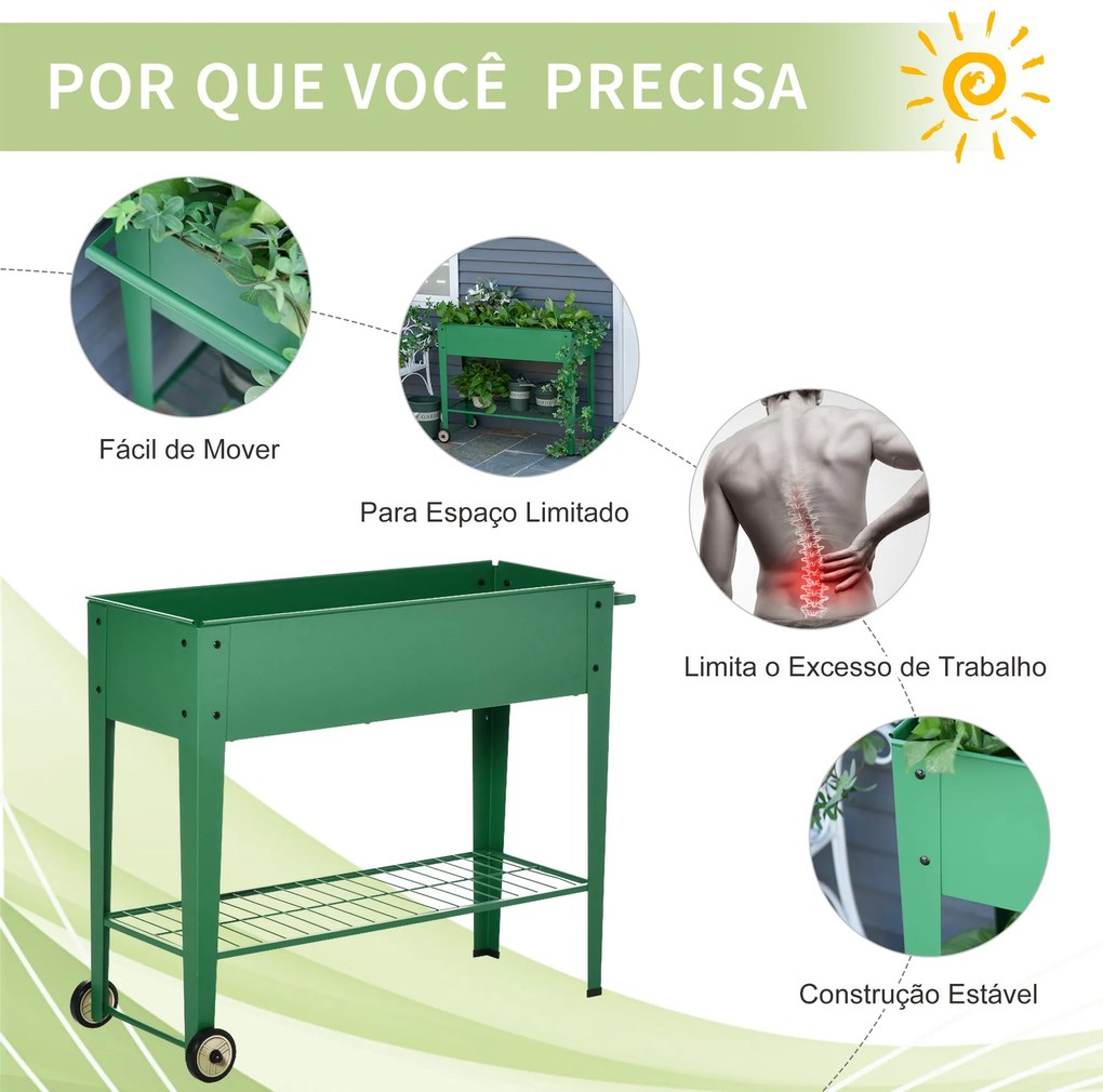 Horta Vertical Elevada de Metal Horta Vertical com Rodas Alça Lateral