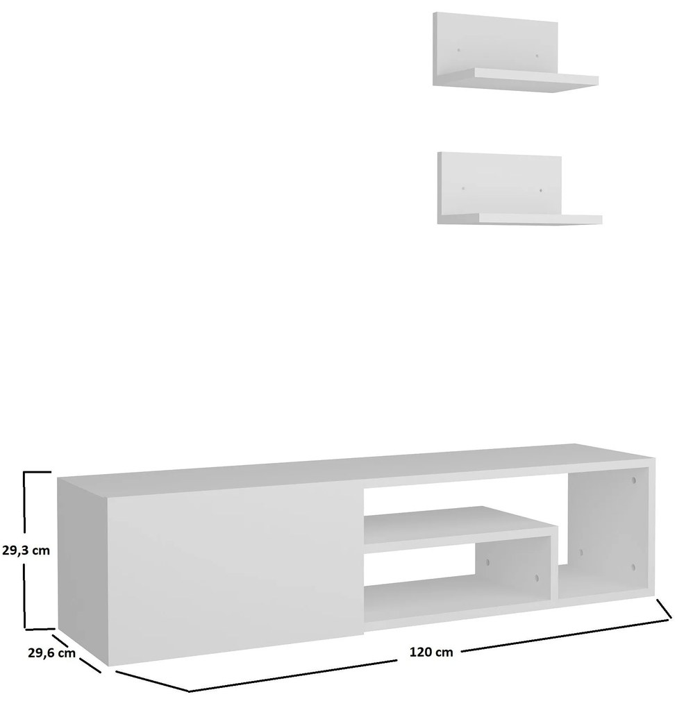 Móvel de TV "Zeplin" com Prateleiras de Parede – Branco - 120x29.6x29.