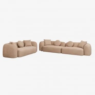 Conjunto De Sala Com Sofá Modular De 2 Peças E Sofá De 3 Lugares Em Chenille Coco Chenille Grossa Castanho Latte - Sklum