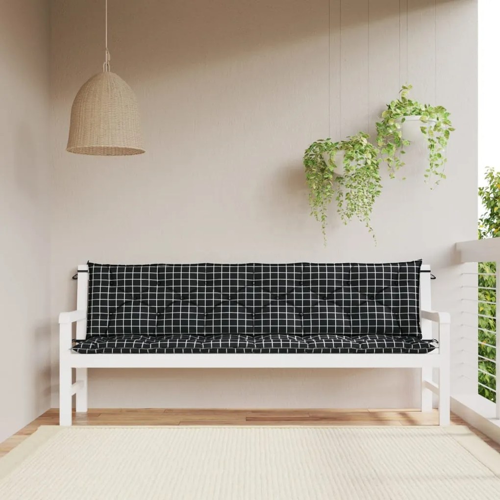vidaXL Almofadões p/ banco jardim 2 pcs 200x50x7cm tecido xadrez preto