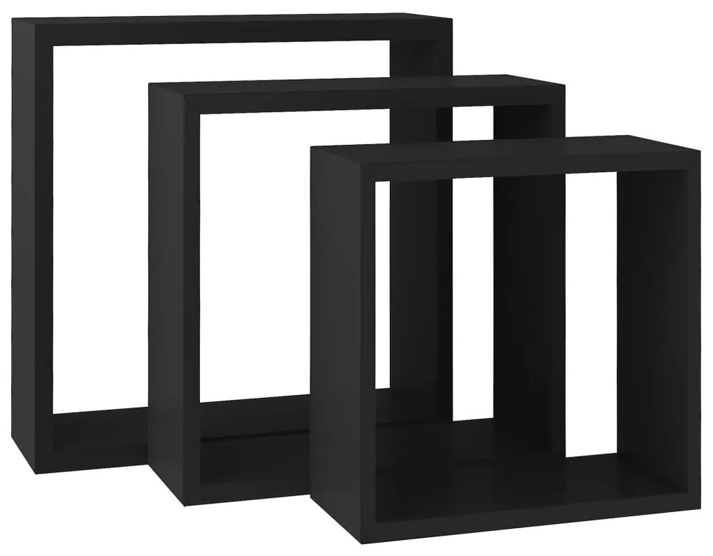 Prateleiras de parede em forma de cubo 3 pcs MDF preto