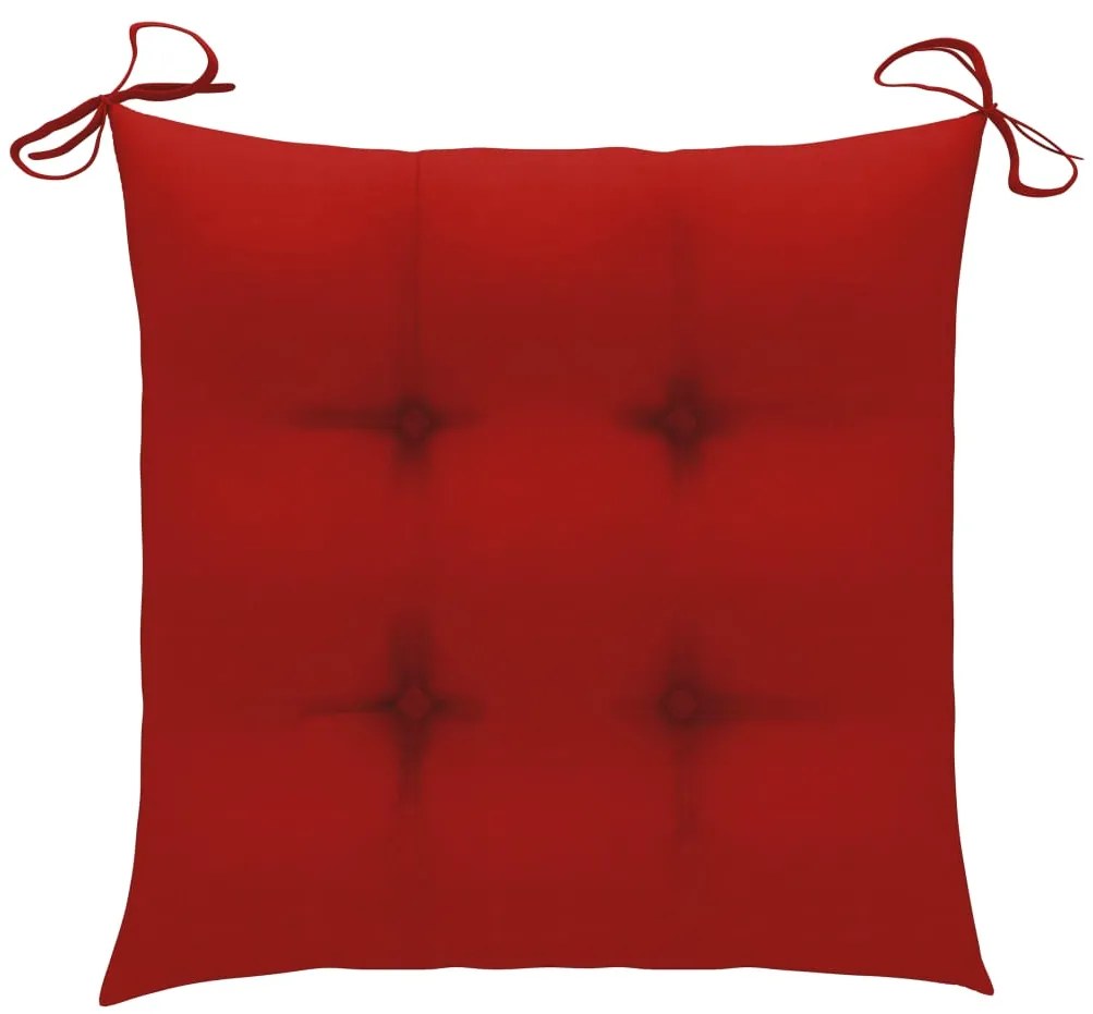 Cadeiras de jardim c/ almofadões vermelhos 4 pcs teca maciça