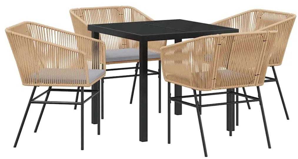 Conjunto de Jantar de Jardim 5 Peças com Almofadas Castanho em Poli Ra