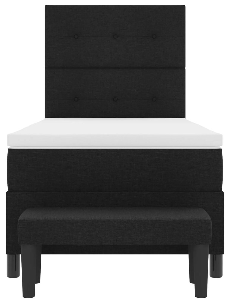 Cama Box Spring com Colchão e Banco Preto 90x190 cm Tecido