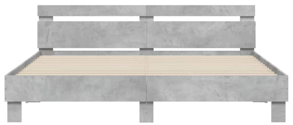 Estrutura cama cabeceira e luzes LED 180x200cm cinzento cimento