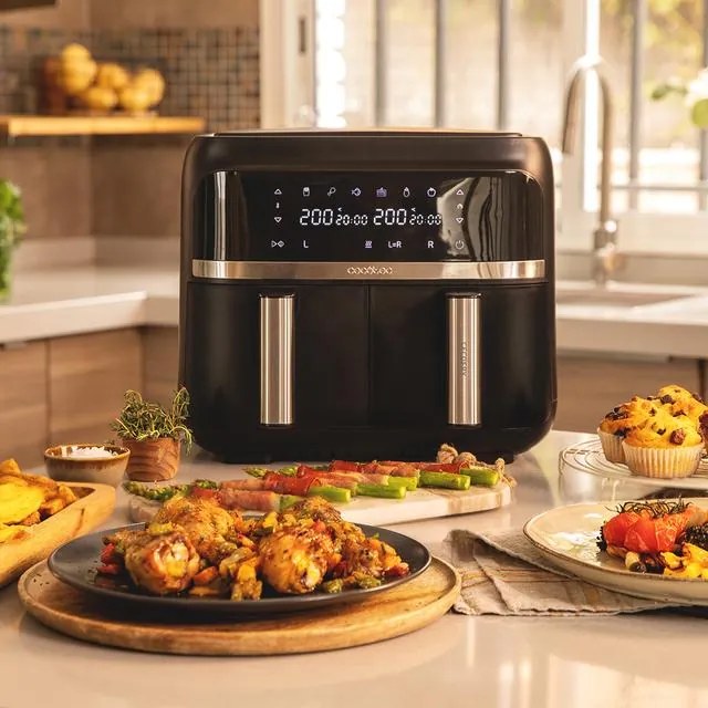 Fritadeira sem óleo Cecotec Cecofry Advance Double 9 L Ar Quente. 2850 W, Diet, Compacto e Digital, 2 Cestos com Dupla Temperatura e Tecnologia Perfec