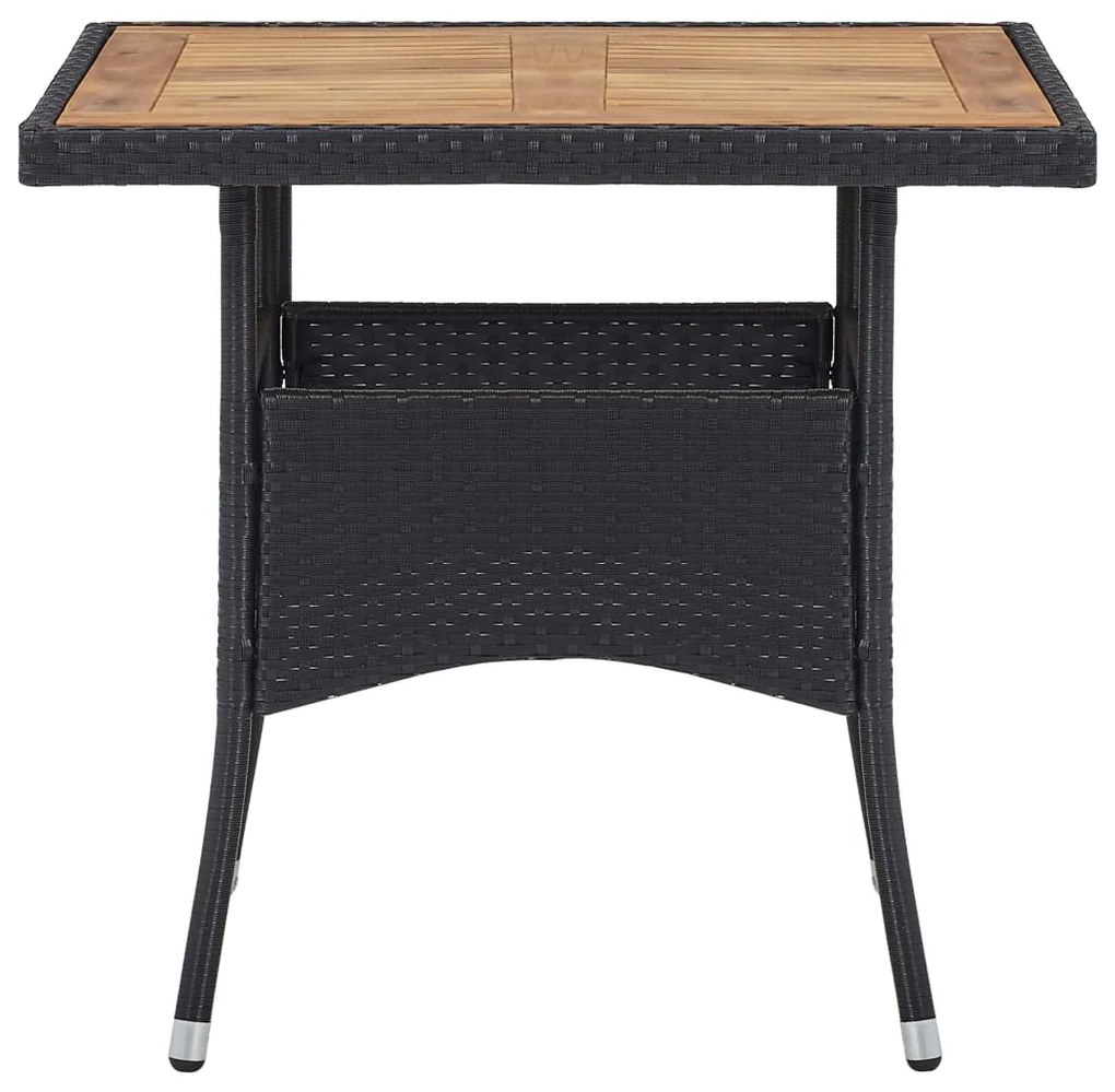 Mesa de jantar p/ exterior vime PE/madeira acácia maciça preto