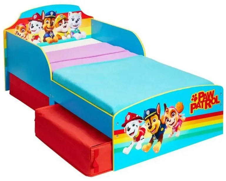Cama infantil Patrulha Pata para crianças com colchão e almofada 140 x 70 cm AZUL VERMELHA