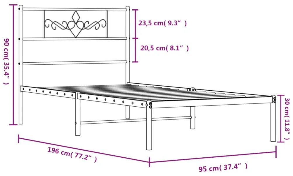 Estrutura de cama com cabeceira 90x190 cm metal preto