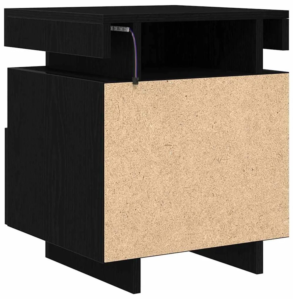 Mesa de cabeceira vidaXL com luzes LED 2 pcs Carvalho preto 40x39x48,5