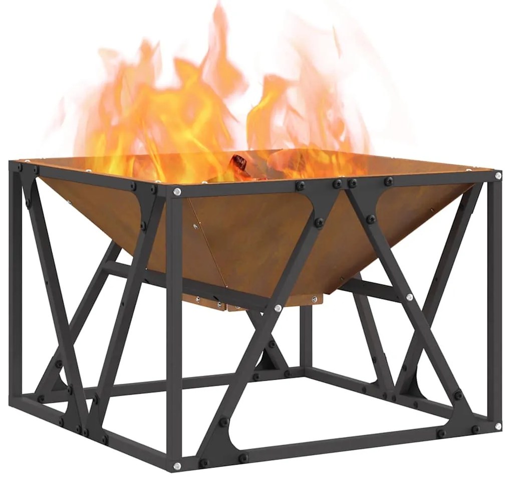 Fogo Pit Quadrado 50x50x35 cm Aço Envelhecido