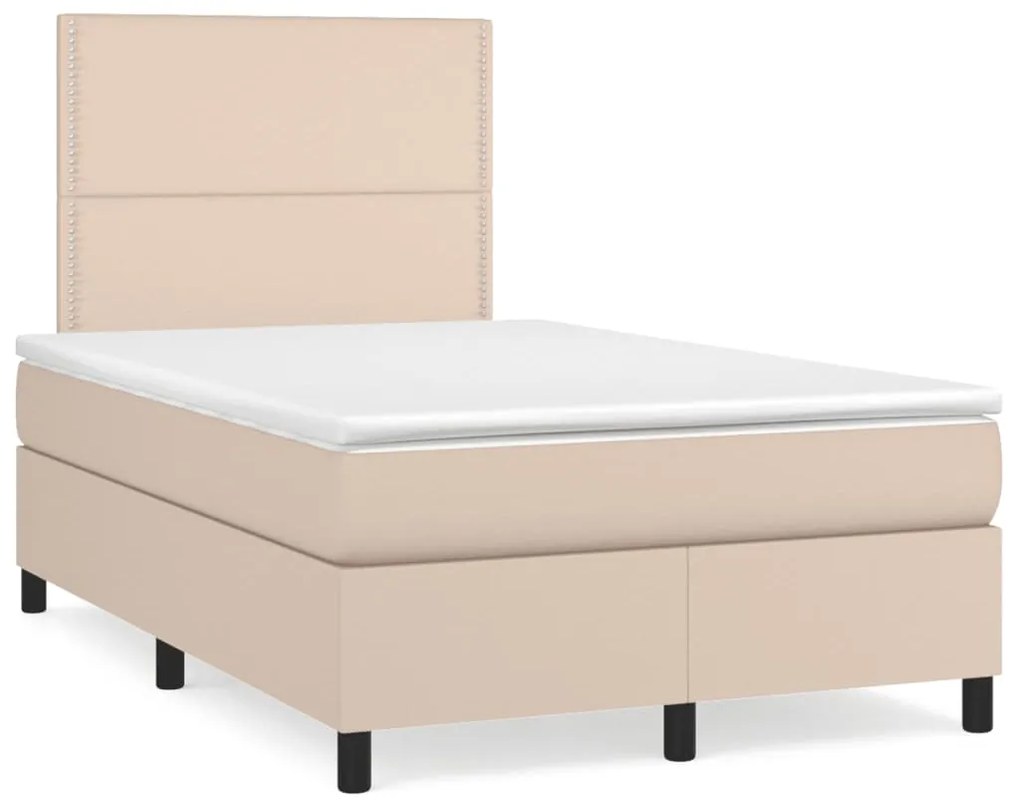 Cama boxspring c/ colchão 120x190cm couro artificial cappuccino