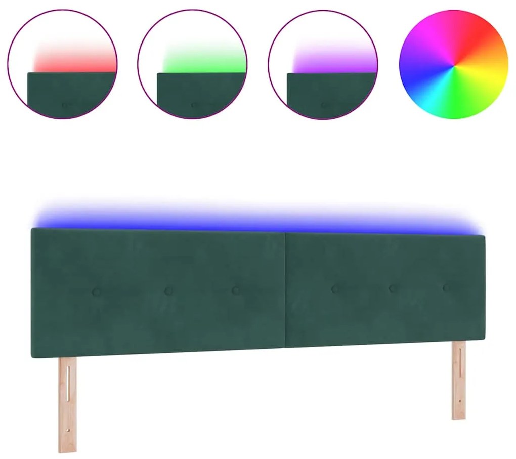 Cabeceira LED vidaXL Botão Tufted Verde Escuro 90 cm Veludo