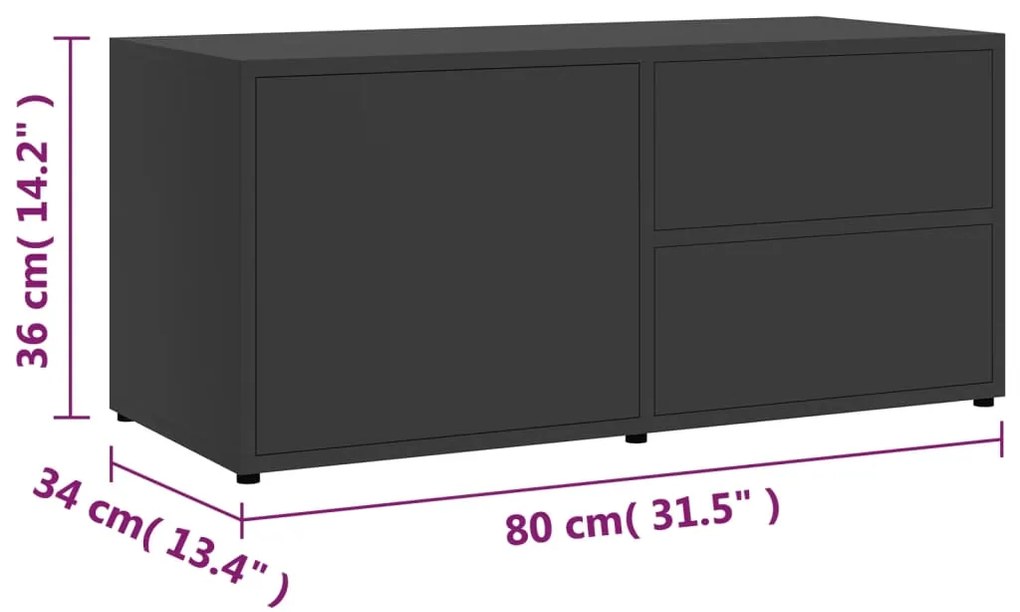 Móvel de TV 80x34x36 cm contraplacado cinzento