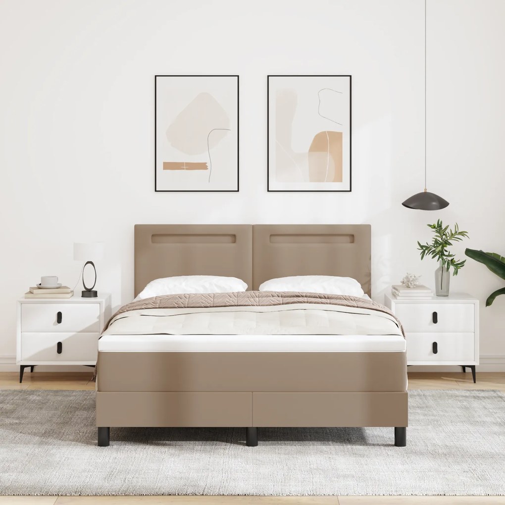 Cama Box Spring vidaXL com Colchão Cappuccino 140x200 cm Couro Sintéti