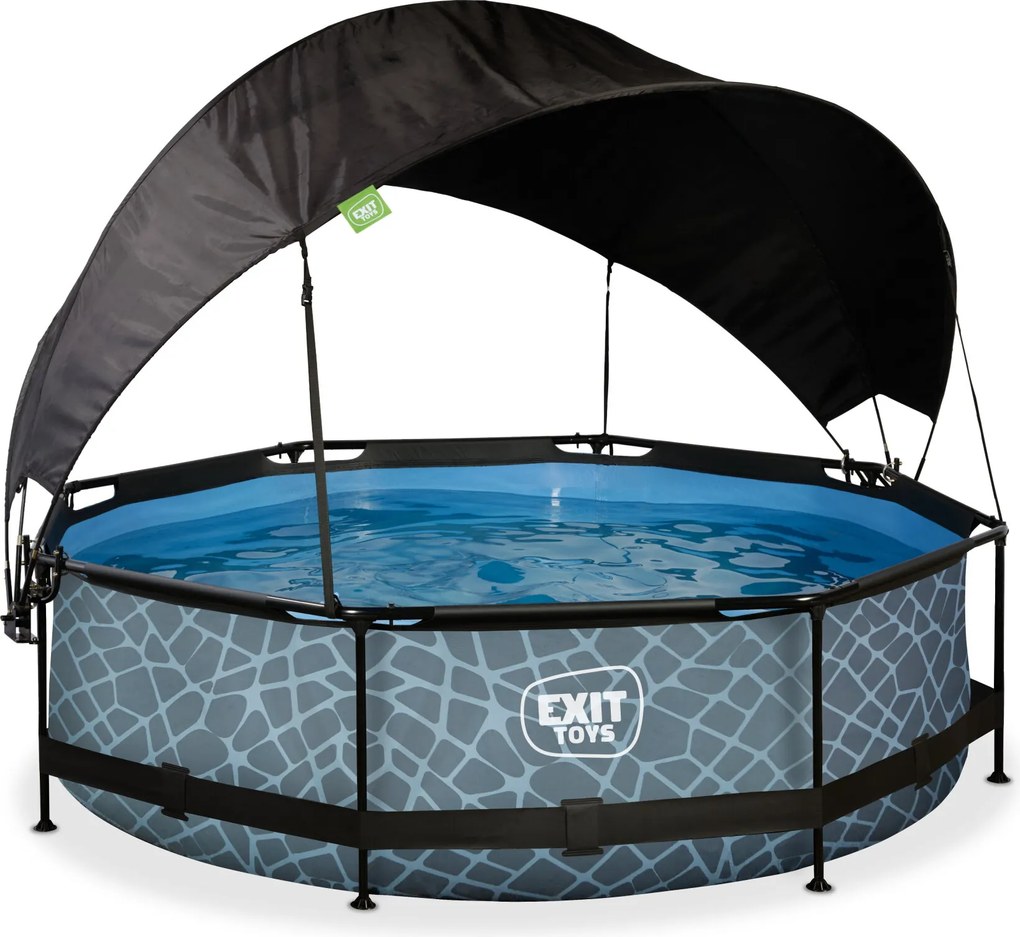 Piscina redonda Stone ø300x76cm com bomba de filtragem e cobertura - Cinzenta