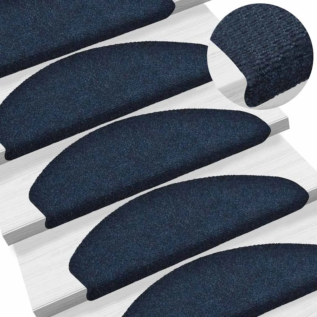 Tapetes escada adesivos 15 pcs 65x21x4 cm agulhado azul-marinho