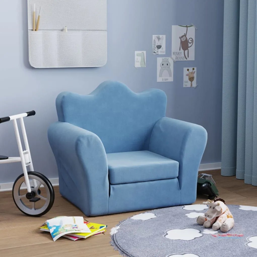 341873 vidaXL Sofá-cama infantil pelúcia macia azul