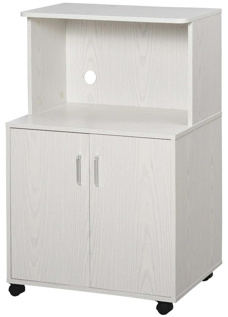 HOMCOM Armário Auxiliar para Microondas Armário de Cozinha Baixo com Armário de 2 Portas e Prateleira Ajustável 60,4x40,3x97cm Branco