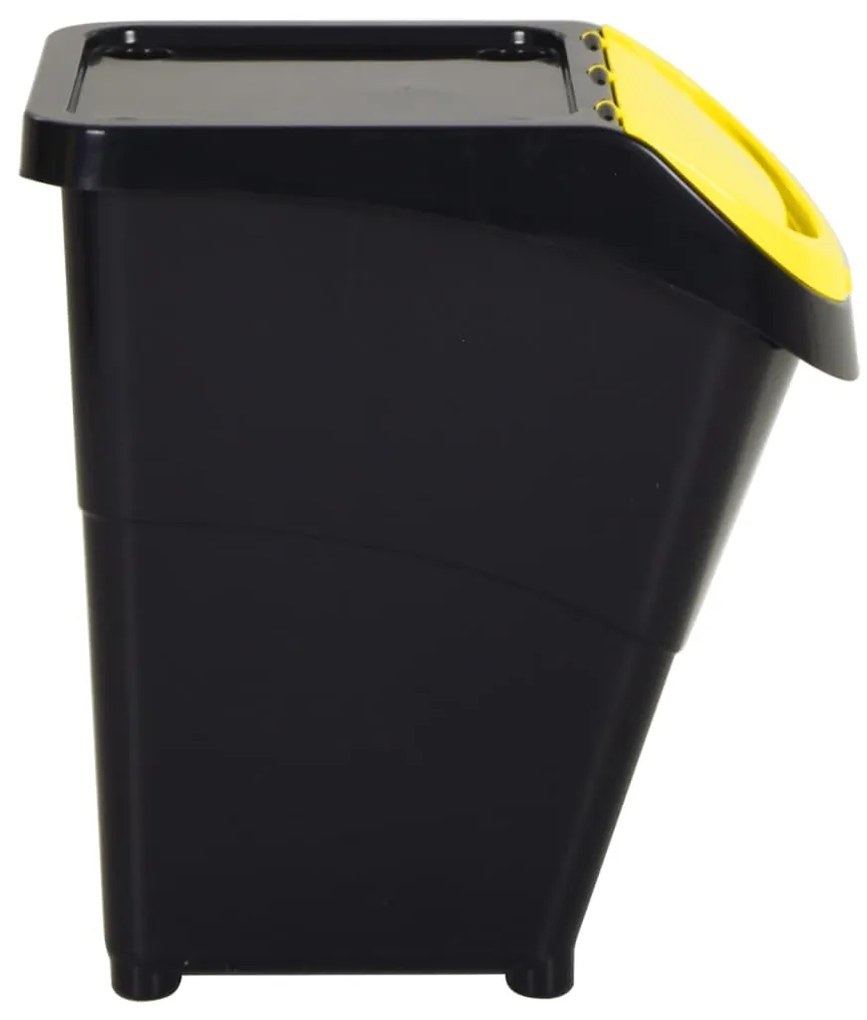 Caixotes do lixo com tampa empilháveis 3 pcs 120 L PP preto