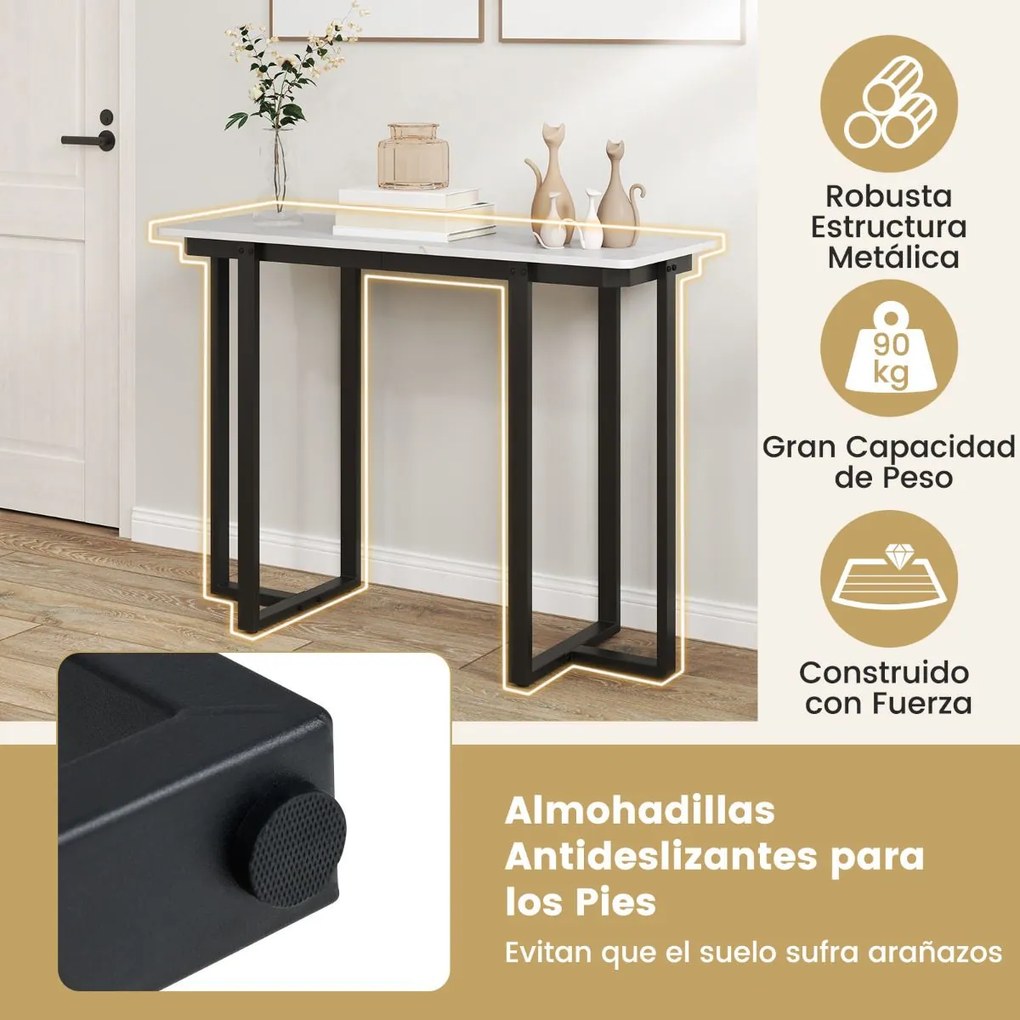 Mesa Consola Mesa de Entrada Moderna em Mármore Artificial 107 x 40 x 79,5 cm Preto e Branco