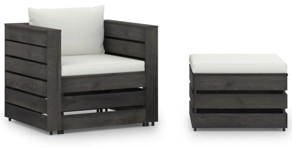 vidaXL 2 pcs conj. lounge jardim + almofadões madeira impreg. cinzento