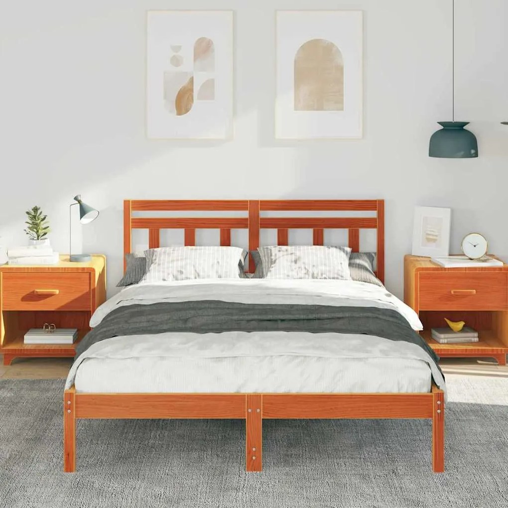 Estrutura da Cama Castanho 140 x 190 cm Madeira de pinho maciça