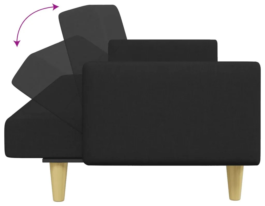 Sofá-cama de 2 lugares com apoio de pés tecido preto