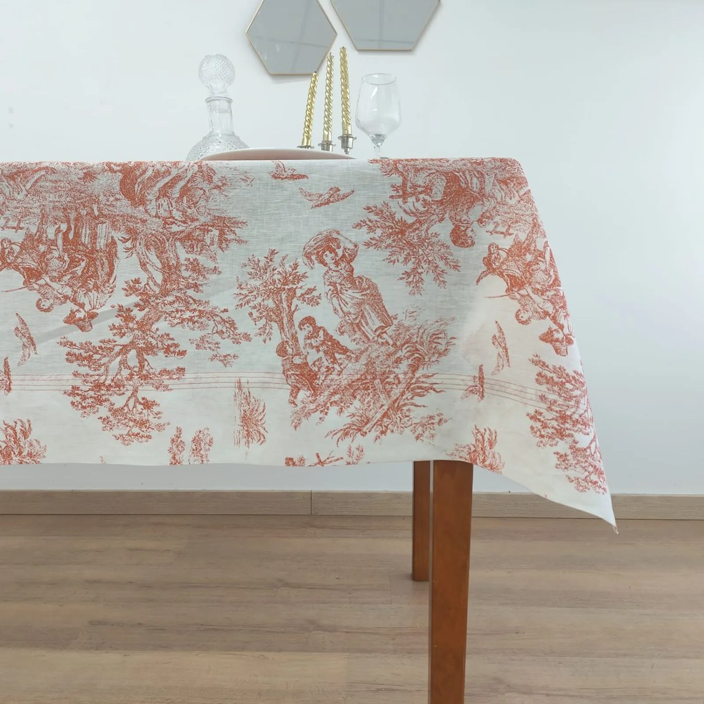 Toalha de Mesa Linho COL Toile de Jouy Terracota Four Lines