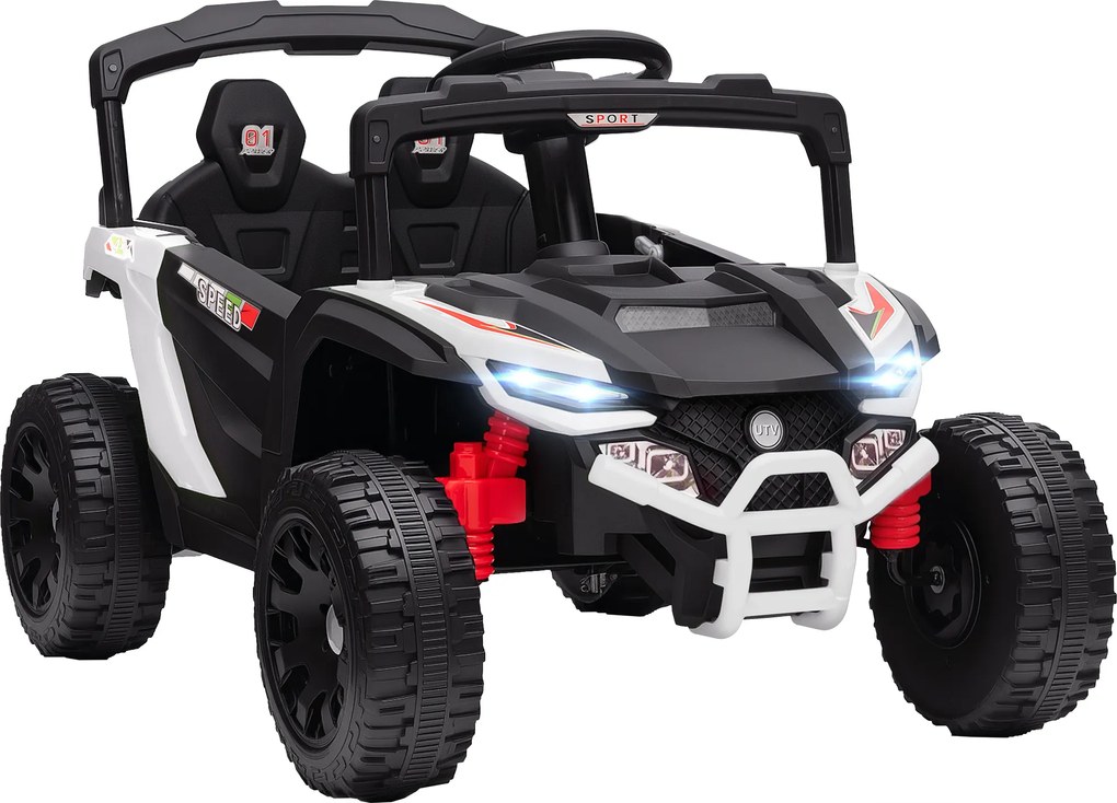 AIYAPLAY Carro Elétrico para Crianças 12V com 2 Motores Suspensão Traseira Faróis e Música 88x57,5x55,5 cm Branco | Aosom Portugal
