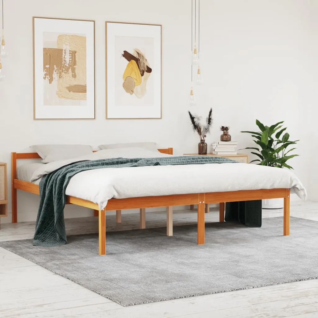 Cama para idosos 150x200 cm madeira pinho maciça castanho cera