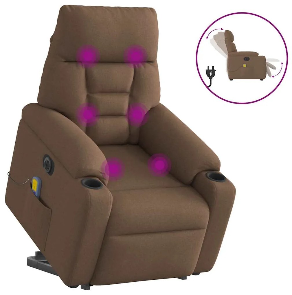 vidaXL Poltrona elétrica elevatória massagens tecido castanho