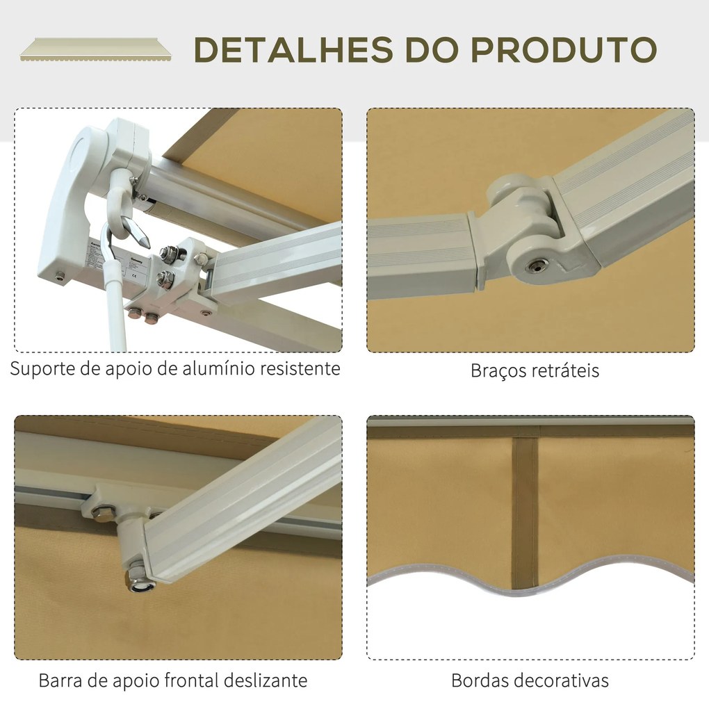 Outsunny Toldo Manual Dobrável de Alumínio Toldo para Varanda com Ângu