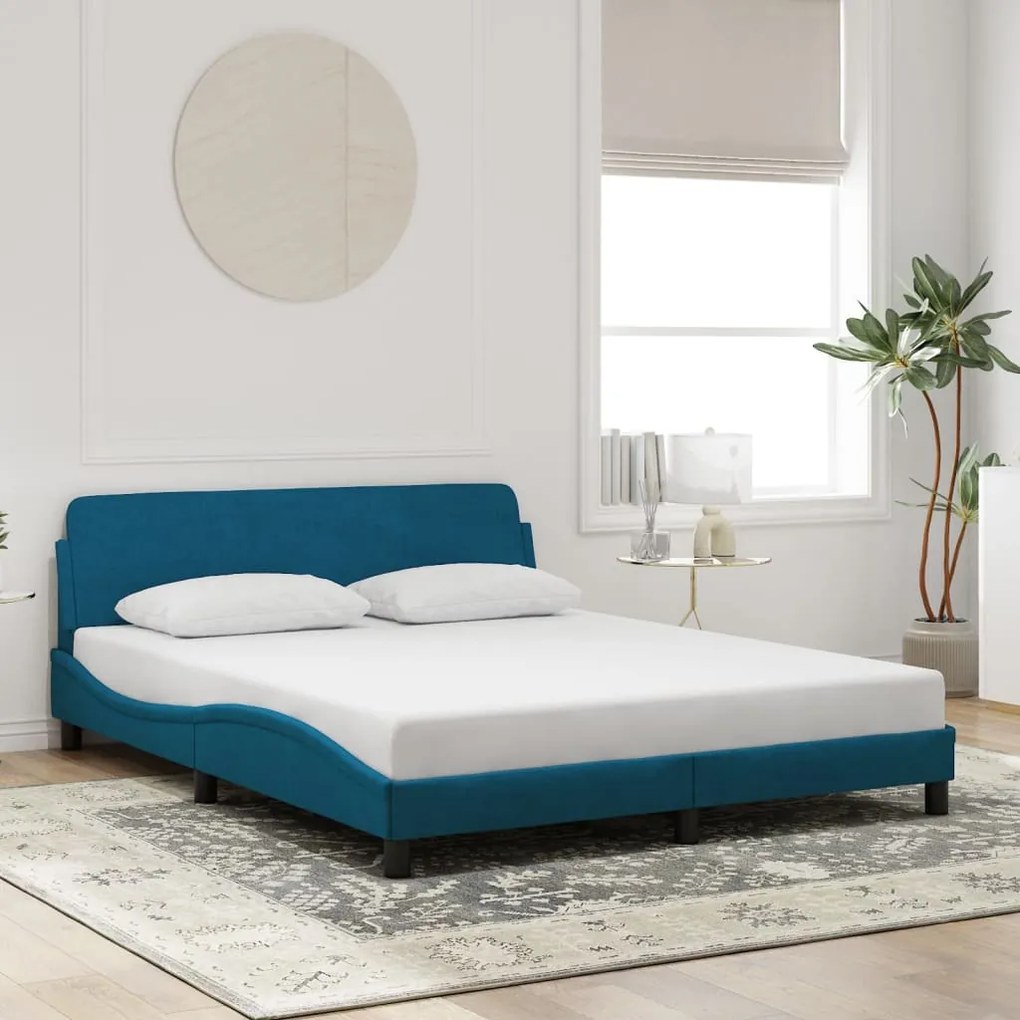 Estrutura de cama c/ cabeceira 160x200 cm veludo azul