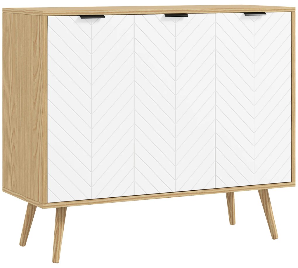 HOMCOM Aparador de Cozinha Moderno com Prateleiras Ajustáveis 2 Armários e Anti-Tombo 91,5x35x77,4 cm Branco e Madeira | Aosom Portugal
