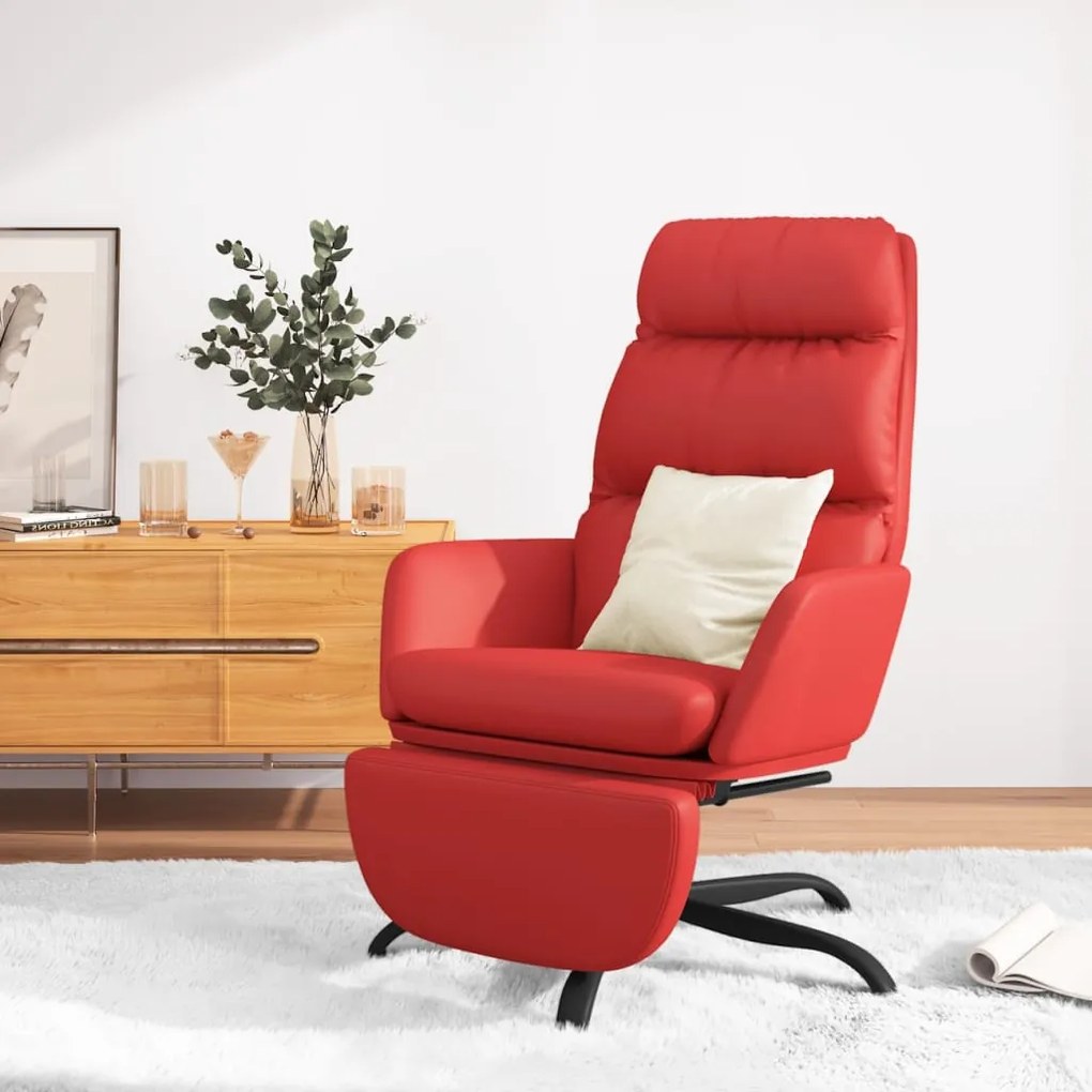 vidaXL Cadeira de descanso + apoio pés couro artificial vermelho tinto