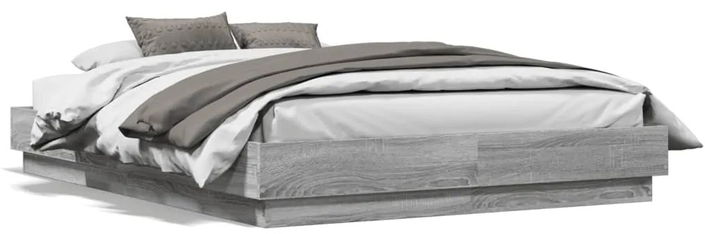 Estrutura de cama com luzes LED 140x190 cm cinzento sonoma