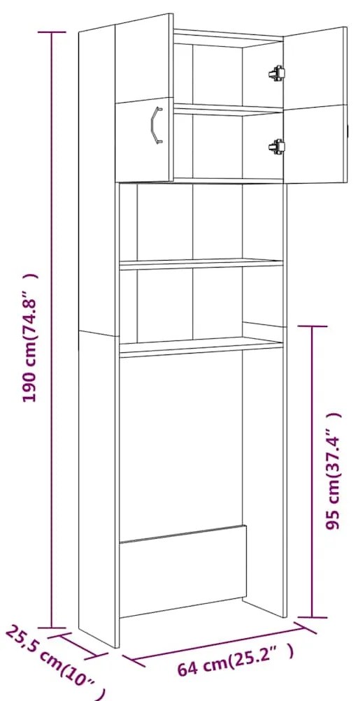 Armário máquina de lavar roupa 64x25,5x190 cm cinzento sonoma