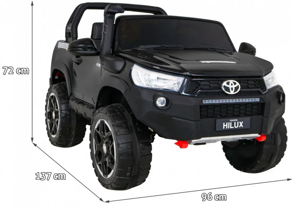 Carro elétrico para Crianças Toyota Hilux 12V, 4x4 Rodas Espuma EVA, Assento couro ecológico Preta