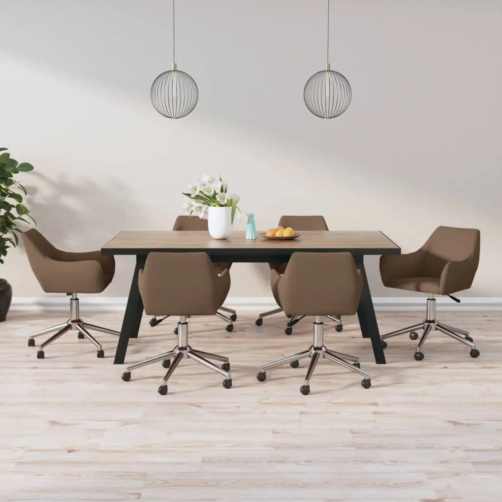 vidaXL Cadeiras de jantar giratórias 6 pcs tecido castanho