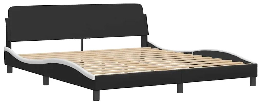 Estrutura cama c/ luzes LED 180x200cm couro artif. preto/branco