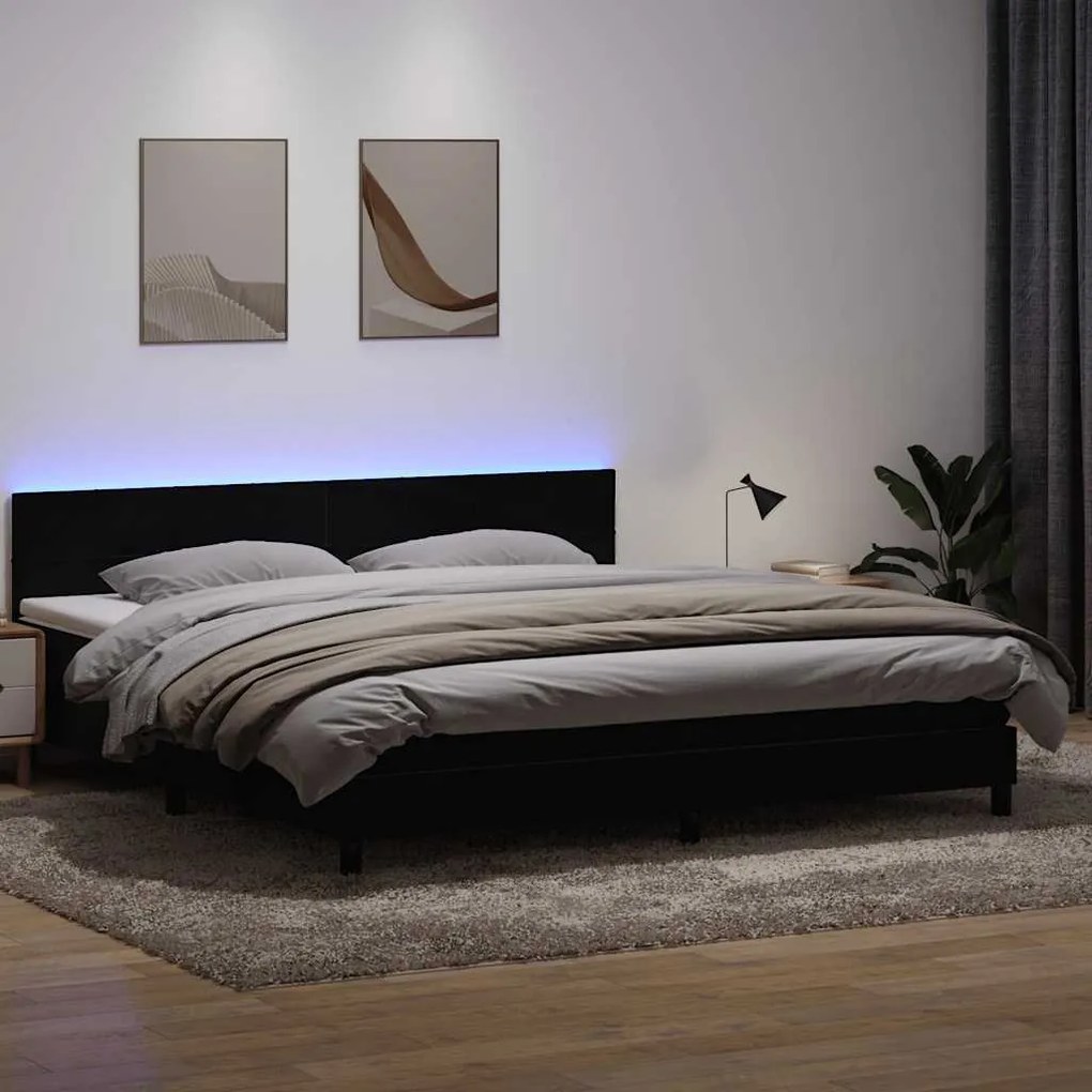 vidaXL Cama box spring c/ colchão e LED 200x220 cm veludo preto