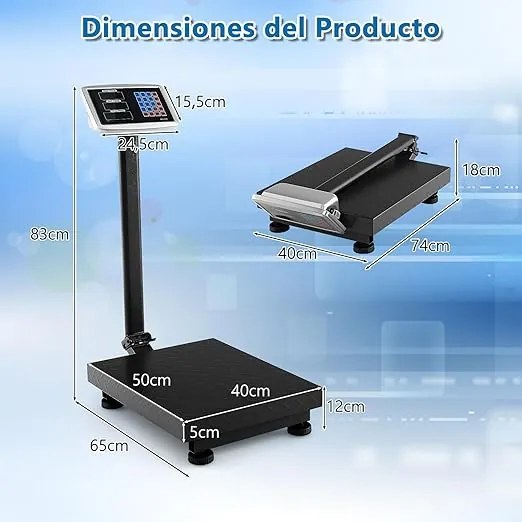 Balança industrial digital computadorizada de 300 kg Balança de plataforma com calculadora de preço Ecrã LED transparente Preta
