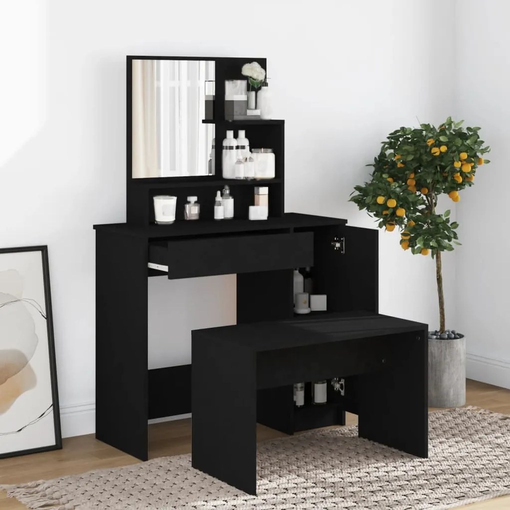 802958 vidaXL Toucador com espelho 86,5x35x136 cm preto