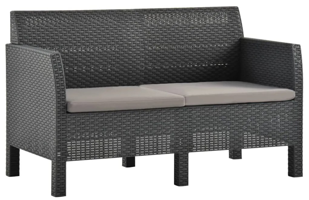 2 pcs conjunto lounge jardim com almofadões vime PP antracite